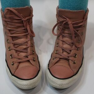 Rare Converse‎ Chuck Taylor All Star High Top Leather Sneakers Rose Pink Size 8W
